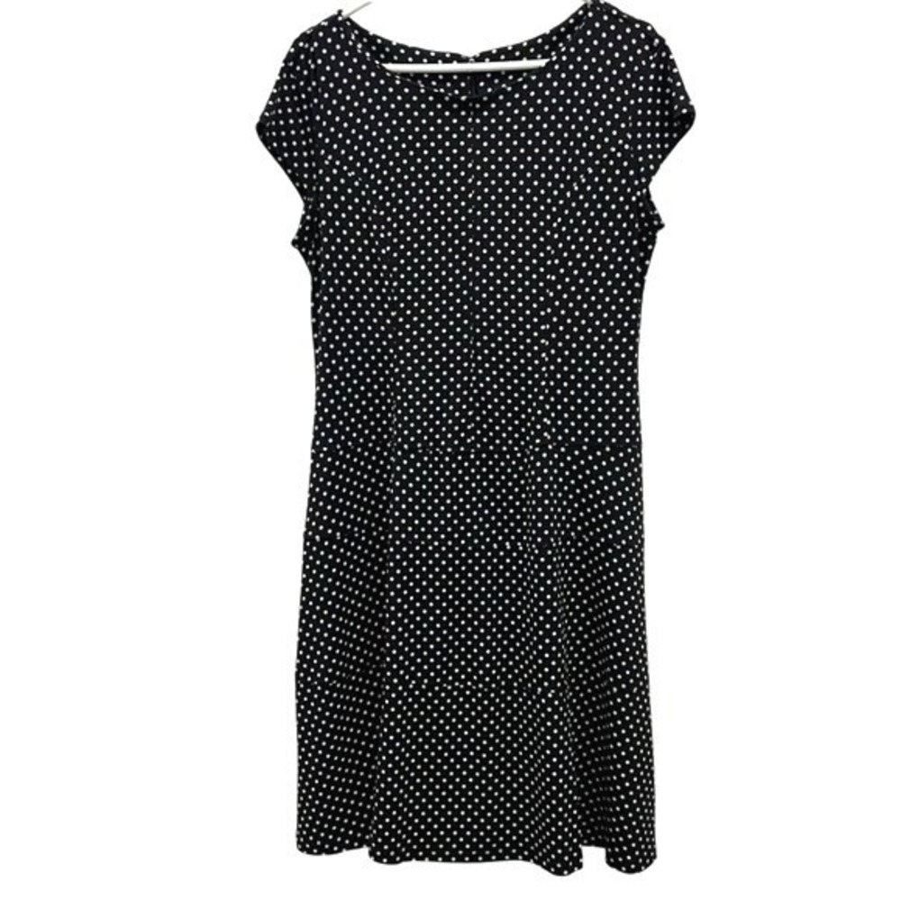 Unbranded Polka Dot‎ Dress Womens Medium Black White Retro Cap Sleeve Tiered